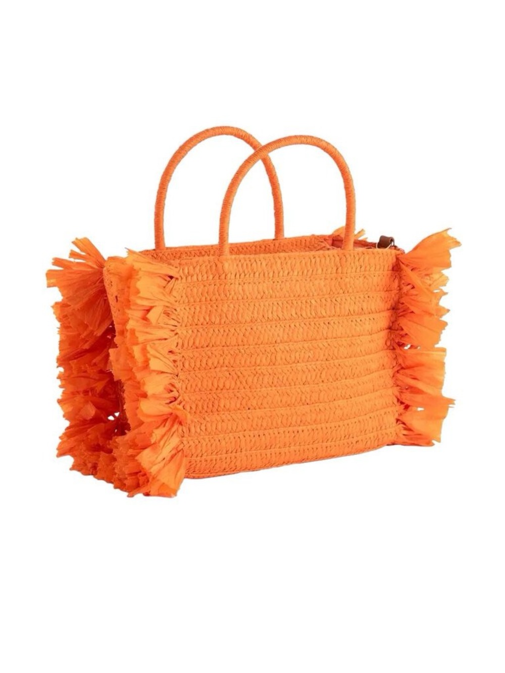 Fringed Woven Tote Bag in Orange
